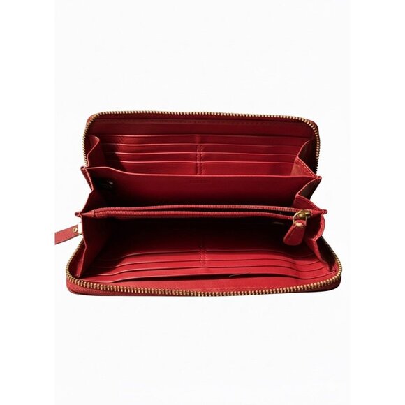 Coach Vtg Zoe Red Leather Accordion Style Zip Around Leather Wallet Buckles - Picture 4 of 6
